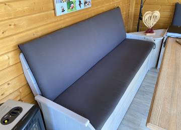 Bench cushion with backrest made to measure 54-52x115x8cm in the color Sunny Orage/Dunkelgrau